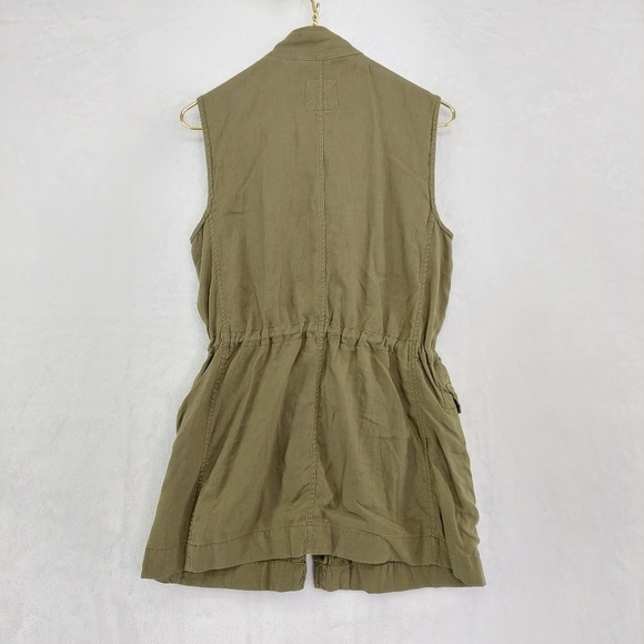 Gap Olive Green Drawstring Snaps Flap Pockets Casual Army Vest Z9 - Picture 4 of 7